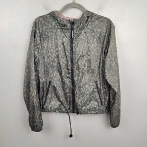 Good American Ferocious Bomber Jacket Womens 3 Large Gray Leopard‎ Print Zip Up